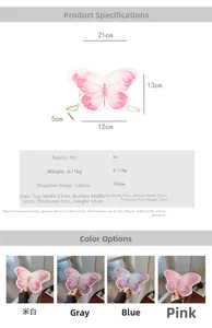 Detailed size chart and multi-color options for children's butterfly crossbody bag