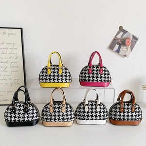 Borsa Bambini Mini Tracolla PU Pelle Tessuto Pied De Poule Forma Conchiglia Catena Dorata Accessorio Moda