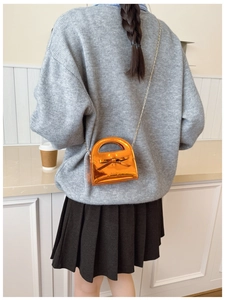 Sac à main orange métallisé pour fille avec nœud mignon et bandoulière chaîne dorée