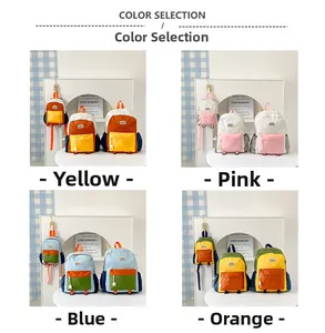 Color contrast school backpack set in blue, pink, yellow and orange color options