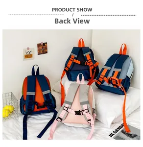 Detail of ergonomic breathable mesh back, padded S-straps and chest buckle on kids backpack