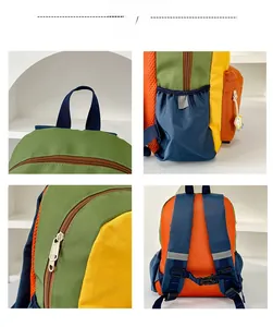Detail view of colorful backpack showing reflective mesh straps and smooth zipper