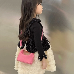 Pink lychee texture crossbody bag for girls with adjustable strap and gold hardware