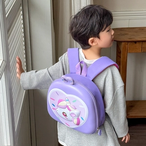 Detail of purple 3D unicorn hardshell backpack featuring wide adjustable shoulder straps