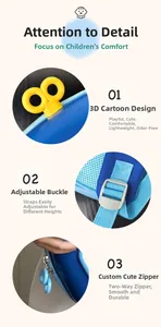 Detail view of kindergarten backpack featuring 3D cartoon handle and adjustable buckles