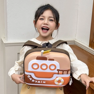 Cartoon ship shaped hard shell backpack for kids with captain print and foam padded straps