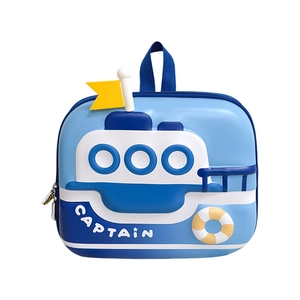 Sac à dos rigide mignon pour enfants en forme de bateau bleu et blanc motif Captain