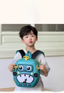 Toddler robot backpack featuring 3D gears and durable lightweight hard shell design