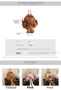 Detailed size specifications for large capacity PU leather backpack with plush bear decor