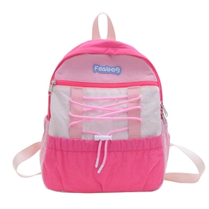 Contrast color pink and white children's drawstring backpack with large capacity
