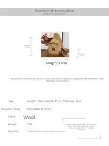 Detaillierte Größenangaben für die süße Capybara Plüsch Umhängetasche 15x21x6cm