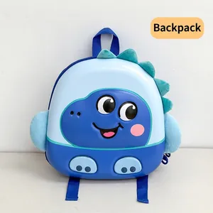 Détail du sac à dos dinosaure bleu avec coque EVA 3D et visage de dessin animé mignon