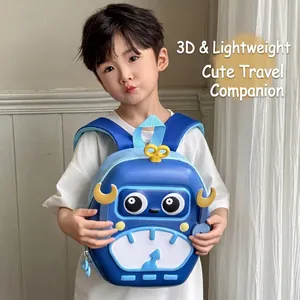 Cute blue robot hard shell preschool backpack for kids with 3D EVA lightweight design