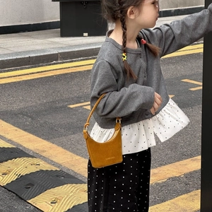 Sac à main demi-lune en daim jaune chic pour enfants avec imprimé mode automne