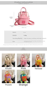 Detailed size chart and specifications for the multifunctional canvas mini shoulder bag