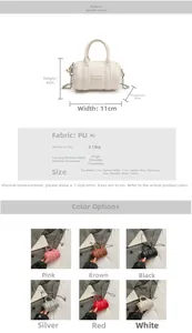 Detailed size specifications and color options for the mini cylinder kids handbag