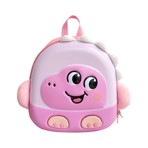 Pink and purple 3D cartoon dinosaur EVA backpack for preschool children with white background