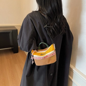 Chic tricolor canvas crossbody bag for women with leaf embroidery and fashion lettering