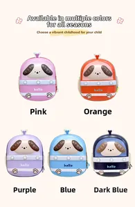 Detailed grid showing vibrant cartoon dog EVA shell backpacks in five diverse colors
