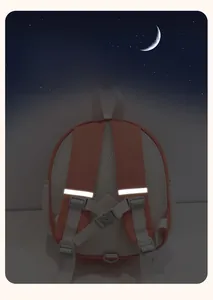 Detail of toddler backpack with safety reflective strips on breathable shoulder straps