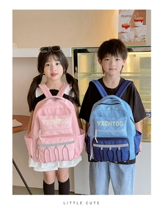 Detailed view of kids school backpacks featuring safety reflective strips and side pockets