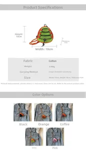 Detailed size chart and multi-color view of mini drawstring nylon crossbody bag