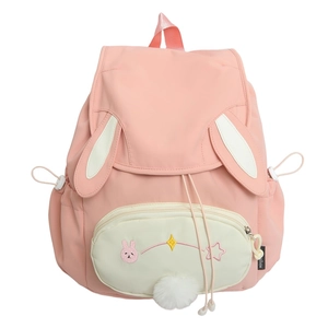 Pink Japanese style backpack with rabbit ears decoration and cute embroidery details