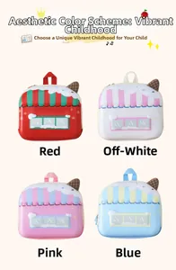 Collage of colorful hardshell toddler backpacks in candy house and ice cream designs