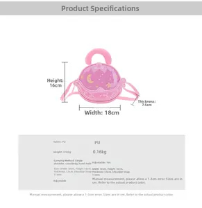 Detaillierte Größenmaße der rosa Mond-Prinzessin Handtasche mit verstellbarem 116cm Gurt