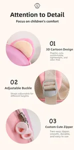 Détails du sac à dos rose avec oreilles en peluche, boucles logo et doubles fermetures