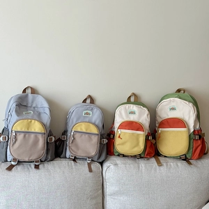 Kids Backpack Nylon Color-Block Large Capacity School Bag For Boys Girls Trendy Lightweight Casual Travel