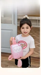 Pink egg-shell child chest bag featuring cute animal ears and a plush fur tail pendant