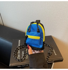 Mini sac à dos porte-monnaie en nylon bleu et jaune avec cordon de serrage réglable