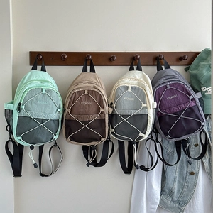Kids Sling Backpack Nylon Color Block Drawstring Chest Bag For Boys Girls Fashion Outdoor Multi Pocket Casual
