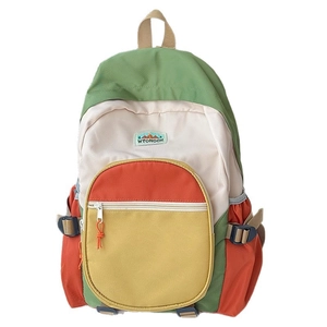 Kids large capacity contrast color backpack with adjustable straps and green panels