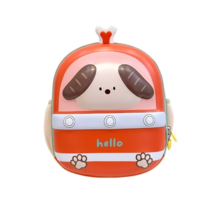 Cute eggshell puppy backpack for toddlers in orange and pink with heart bone charm