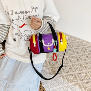 Colorful cylinder canvas crossbody bag for kids with duck pattern and shoulder strap