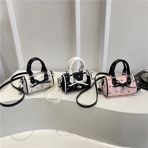 Mini Sac À Main Enfants Nœud Papillon Sac Boston Cylindre Bandoulière Nylon Doux Mignon Mode Filles Sac À Épaule Pendentif Cœur