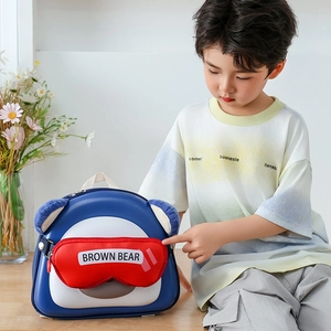 Sac à dos enfant ours mignon bleu et blanc avec oreilles 3D et coque légère