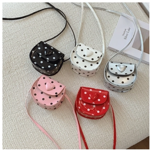 Polka dot mini heart crossbody bags for girls in black white silver pink and red colors