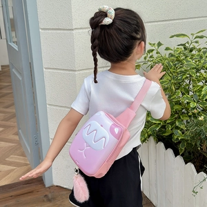 Pink EVA hard shell dinosaur chest bag for kids with cute detachable faux fur pompom tail