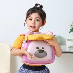 Sac à dos enfant léger rose et jaune avec motif d'ours en peluche 3D mignon
