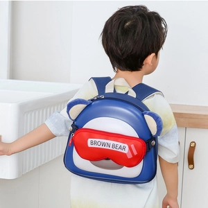 Sac à dos ours bleu et blanc avec oreilles 3D pour enfants de maternelle et garçons