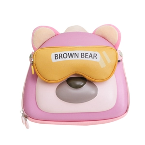 Sac à dos rose pour enfants en forme d'ours avec masque jaune 3D et texte Brown Bear