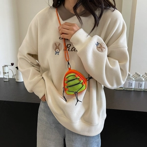 Mini nylon drawstring neck bag with orange and green mesh for kids and teens