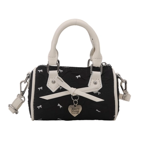 Sweet black and white heart mini shoulder bag with bow decor for girls and toddlers