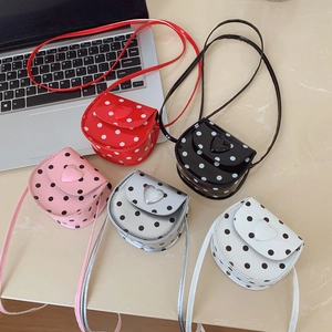 Mini Crossbody Bag Polka Dot Pattern Heart Decoration PU Leather Sweet Stylish Small Shoulder Purse For Kids Girls