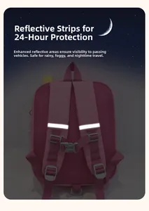 Pink kids backpack detail featuring reflective safety strips for nighttime visibility