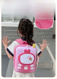 Detail of breathable honeycomb mesh back on pink rabbit egg-shell toddler backpack