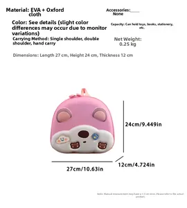 Dimensioni dello zaino orso rosa 27x24x12cm con dettagli su materiali e forma